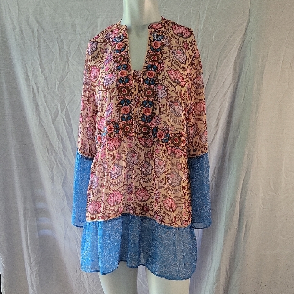 Soft Surroundings Pergola Blouse Embroidered Boho Hippie Peasant Top Small